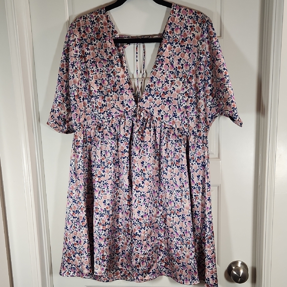 Lulu's Pink and Blue Satin Babydoll Dress - Medium